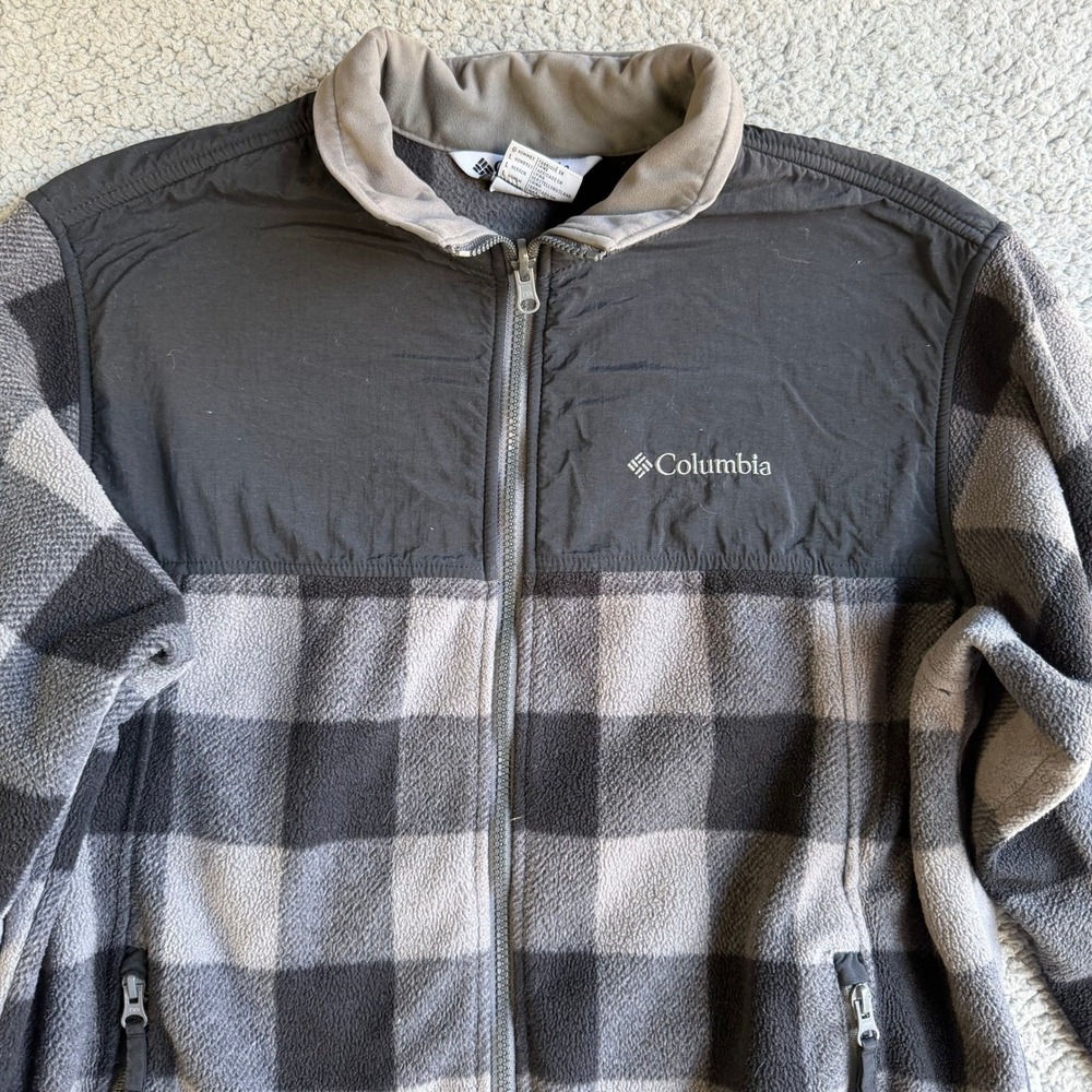 Columbia Mens Bugaboo Interchange Fleece Jacket Grey Black Plaid Large Full Zip